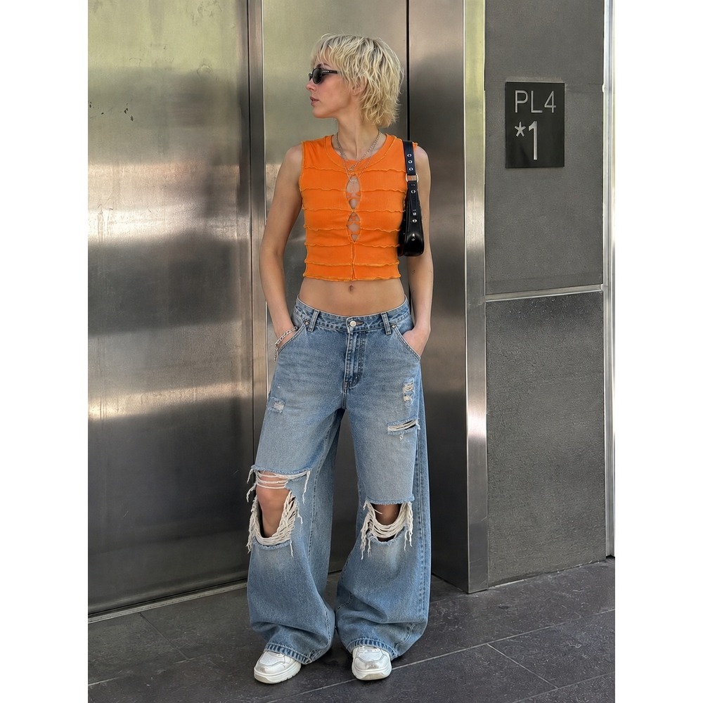The Ragged Priest‎ Ribbed Cut Out Crop Top